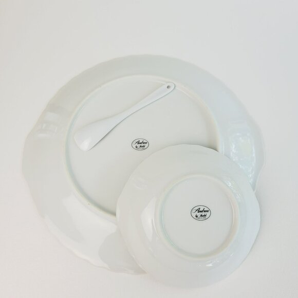 Andrea By Sadek Corona Floral Dessert Serving Set, Chip & Dip Set, Japan c.1996 - Picture 7 of 8